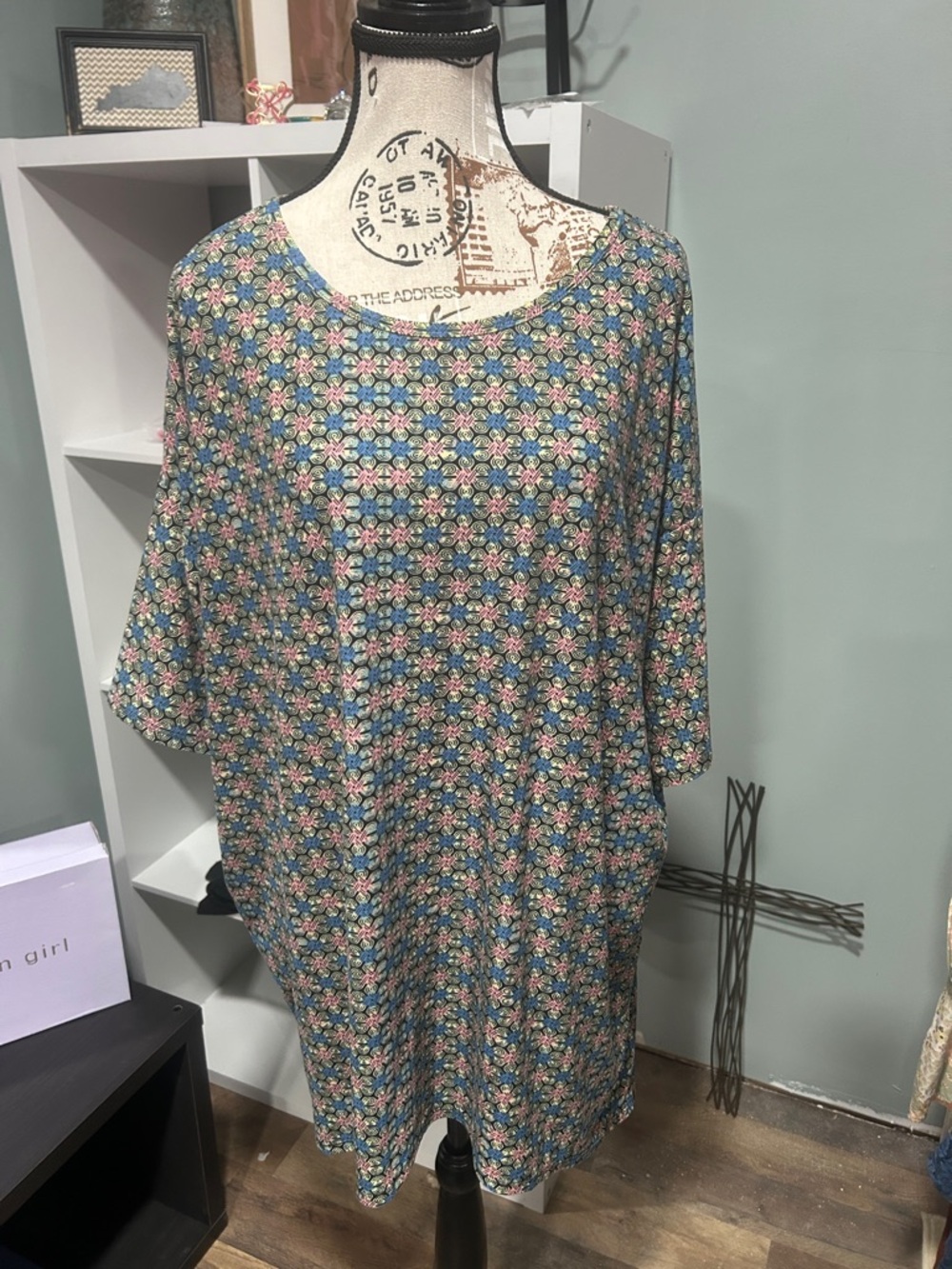 LuLaRoe Blue Floral Scoop-Neck Midi Dress